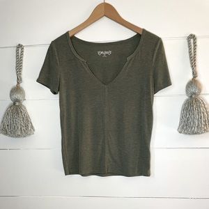 Army Green T with a cut V
